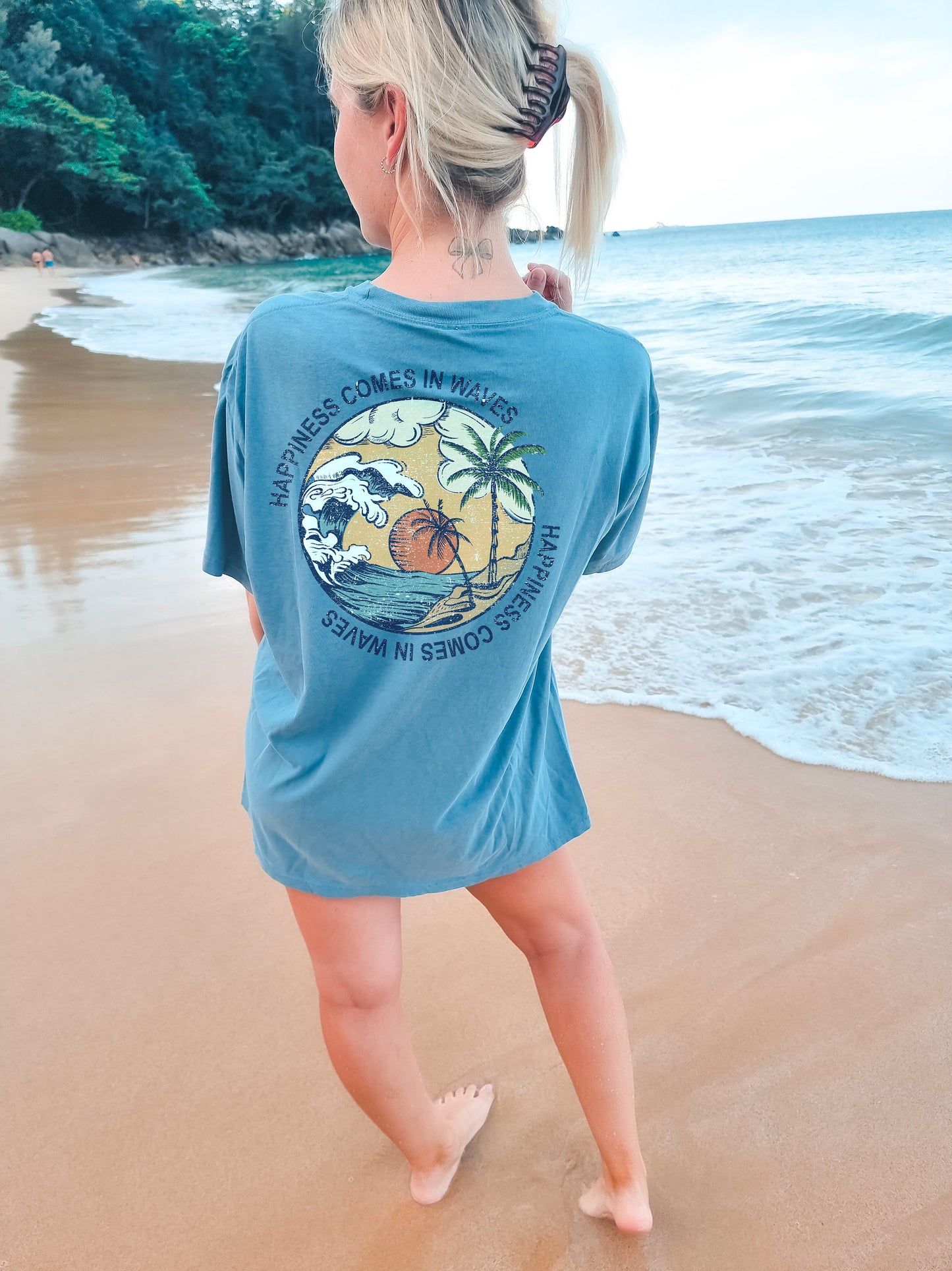 Happiness Comes in Waves Tee, Summer Graphic Tee