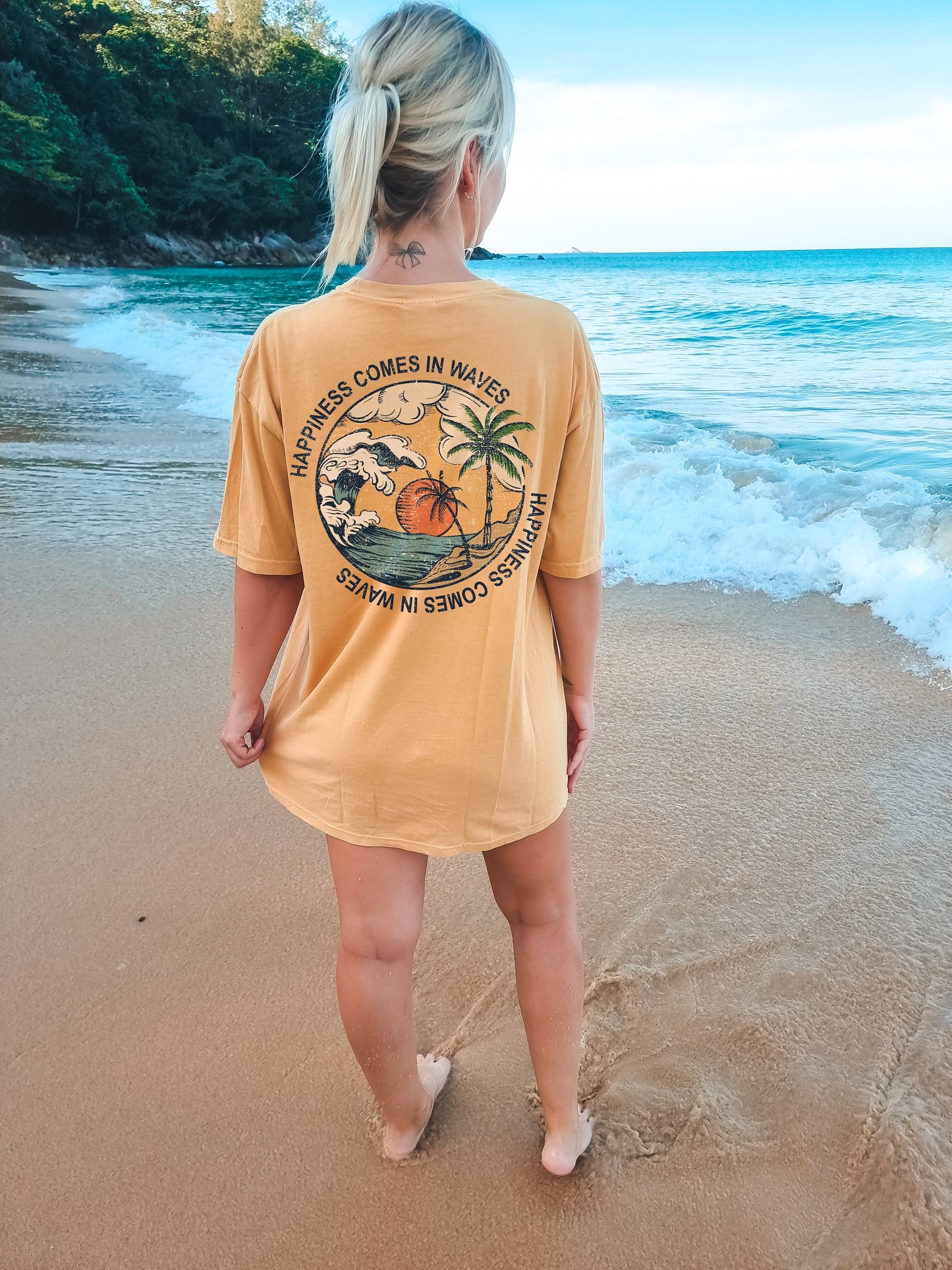 Happiness Comes in Waves Tee, Summer Graphic Tee