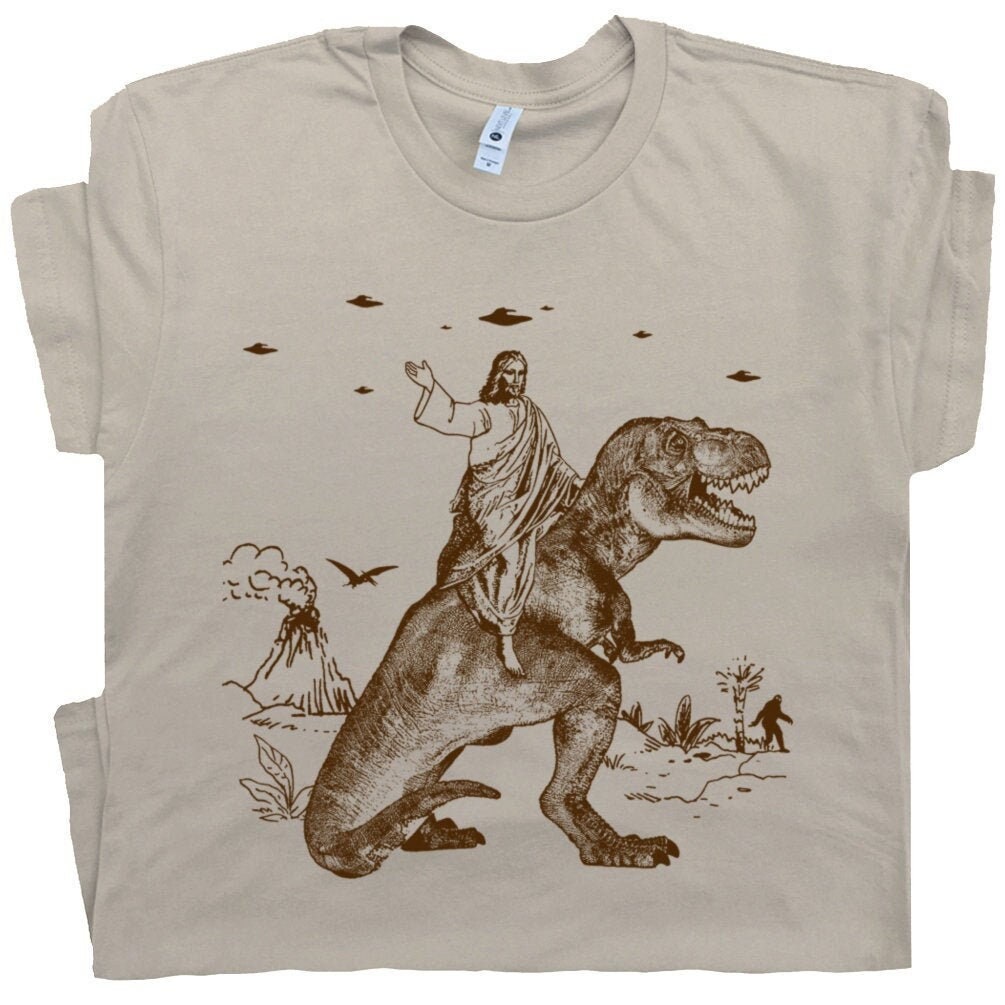 Jesus Riding Dinosaur T Shirt UFO T Shirt Funny T Shirts